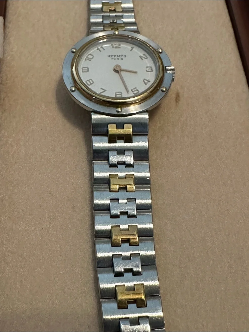 Vintage Hermès Profile Two Tone H Link Swiss Quartz Watch w/ Box